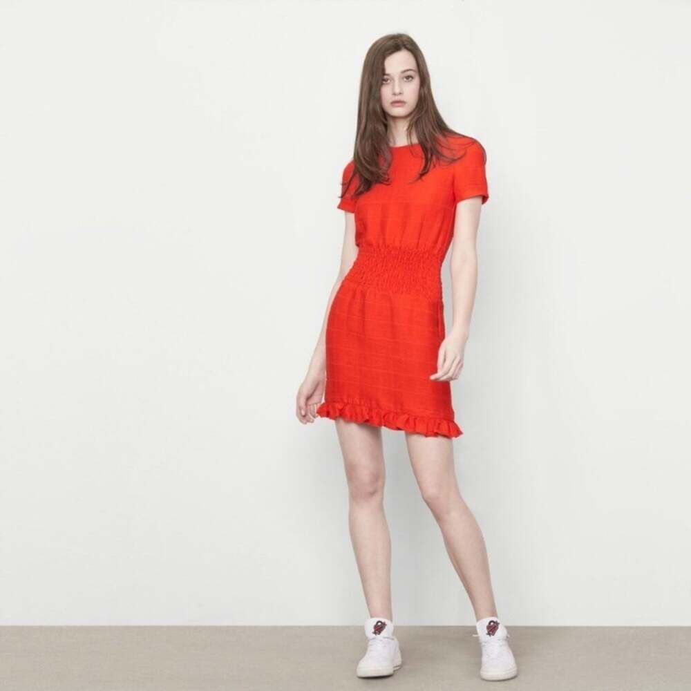 Maje Razane red rouge smocked mini dress NEW 3 / US Large